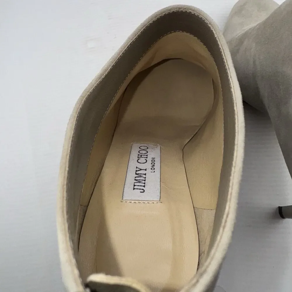 Jimmy Choo Taupe Suede Ankle Booties 37.5 (7.5US) High Heel Stiletto Zip Italy